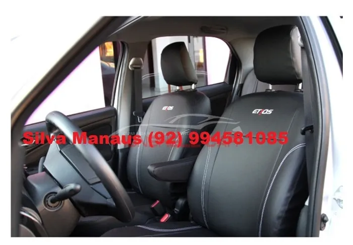 Capa banco Couro Corvin específico sob medida Toyota etios hat sedam c bordado Preto