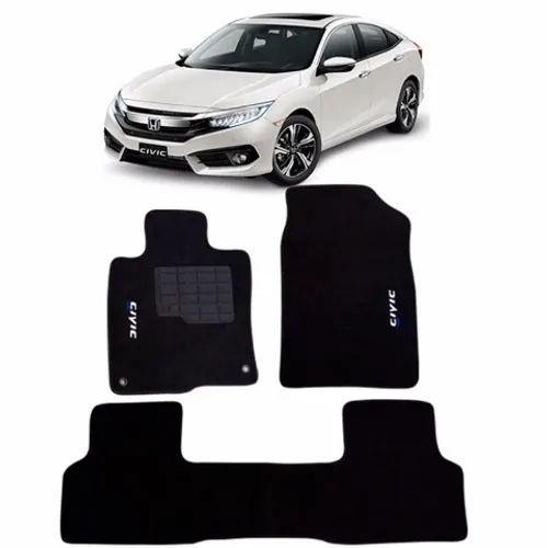 Tapete Carpete Automotivo Honda New Civic G-10 2017 à 2020 - Bordado Preto 3 pçs