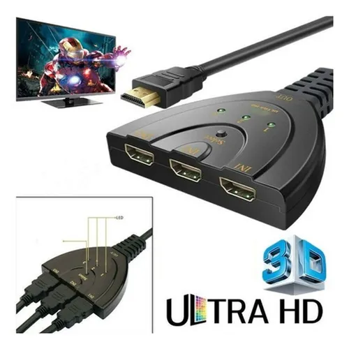 Cabo Switch Hub Divisor Hdmi Splitter 3 Portas E 1 Na Tv