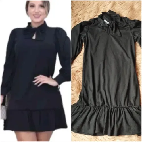 Vestido manga longa bufante preto p e m.