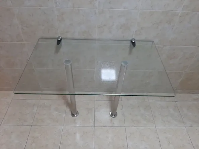Mesa de Vidro Temperado 100 x 60 cm + Base de Inox