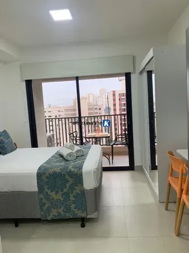 Studio MOBILIADO - LOCAÇÃO - 24m², 1 suíte com varanda - 100%MOBILIADO, Ar condicionado -