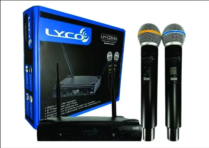 Microfone Sem Fio Lyco Duplo De Mão Uhf Uh02mm Profissional