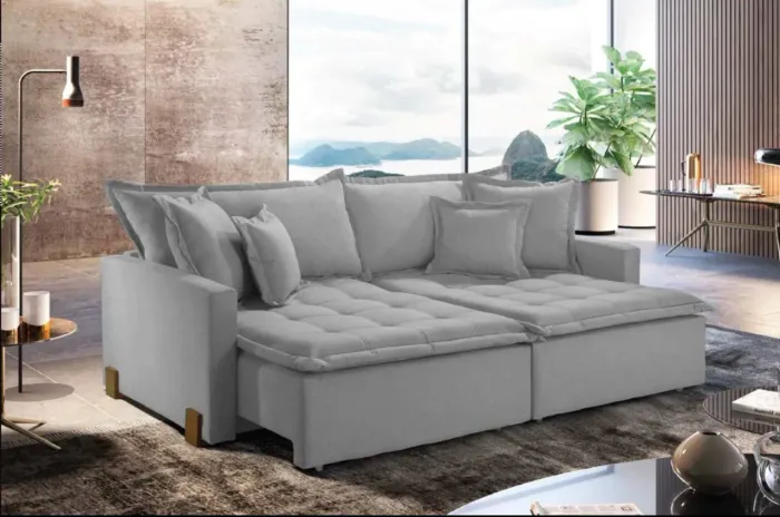 Sofá Cama Cinza 3 Lugares Molas Bonnel r54