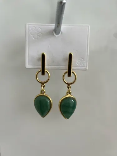 Brinco semi joia Any Ray com pedra verde 5,5 cm