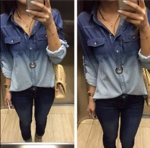 Camisa jeans manga longa
