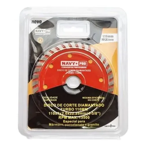 Disco Corte Diamantado Turbo Para Esmerilhadeira porcelanato Mármore 110 mm