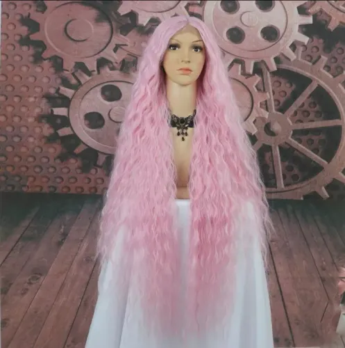 Peruca Lace Front Rosa Cacheada Longo