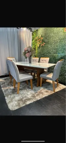 Mesa de Jantar 6 Cadeiras Moderna Amanda 1,80x90