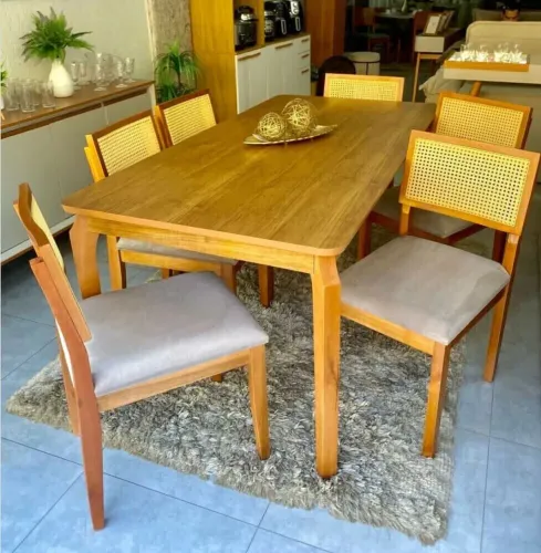 Mesa Candian Allegra 1,80 x 0,90 sem vidro, com 6 Cadeiras Rafaela