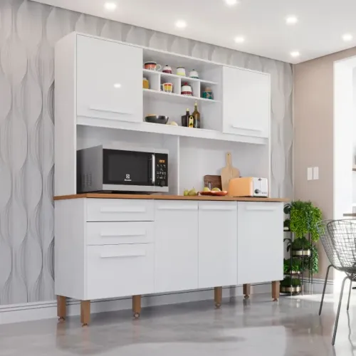 Armário Cozinha Lara.Lunna 6Pts 2Gvs Branco Neve Imop - Entrega Rápida! 
