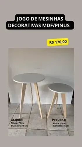 Jogo de Mesinhas Decorativas MDF/Pinus