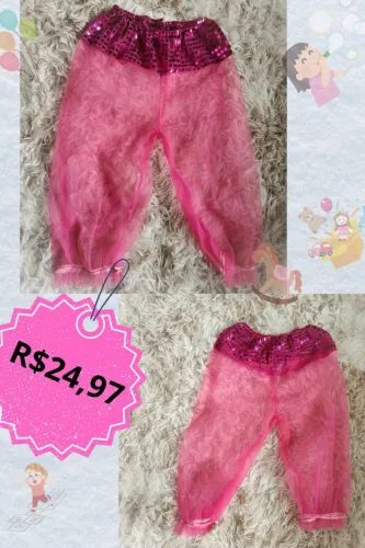 Calça Aladdin Infantil Rosa com Paetês