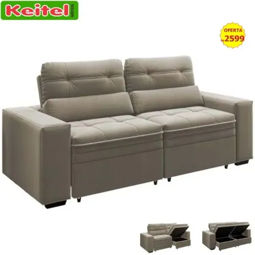 Sofá Filipinas Retrátil e Reclinável Com Baú Cor Bege