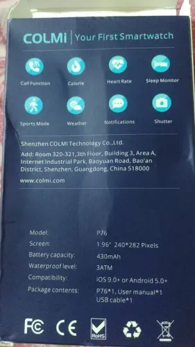 Smartwatch COLMI P76 - Tela 1.96'' - 430mAh - Impermeável - Novo