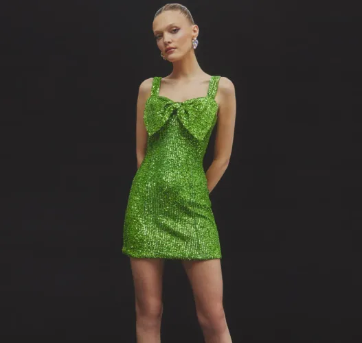 Vestido em paetê verde - Marca Talgui - Tamanho M (modelagem pequena) 