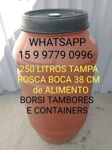 Bombona 250 Litros Tampa Rosca Boca 38cm - Alimento Tambor Plastico Container IBC 