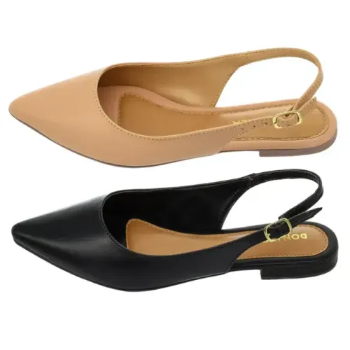 Sapatilha Bico Fino Donatella Shoes Rasteira Slingback Lisa Clássica Preto
