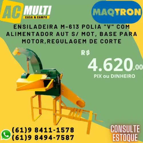 Ensiladeira M-613 polia "V" com alimentador aut s/ mot, base para motor,regulagem de corte