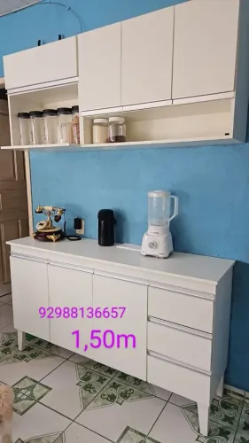 Armário de Cozinha Branco - 1,50m com entrega e instalação grátis.