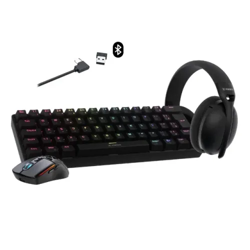 Combo Gamer Sem Fio Fortrek Black Teclado Mêcanico Gravity Air 65% + Mouse Striker- WZetta