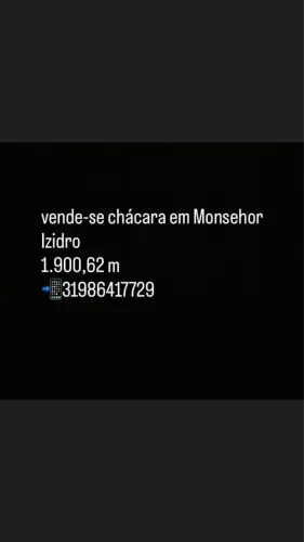 vendo chácara em monsenhor izidro próximo a estrada que vai para ouro branco
