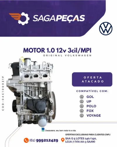 Motor 1.0 12v 3cl MPI Original Volkswagen