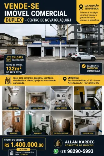 Vendo casa duplex para fins comercial. Bairro: Centro, Nova Iguaçu/RJ.