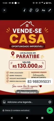 Vende-se casa no Paratibe Valentina
