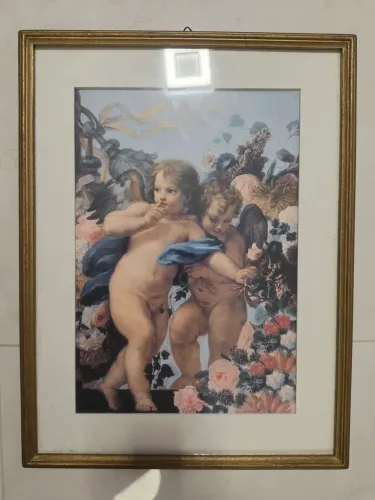 Quadro gravura com proteção em vidro na moldura de madeira