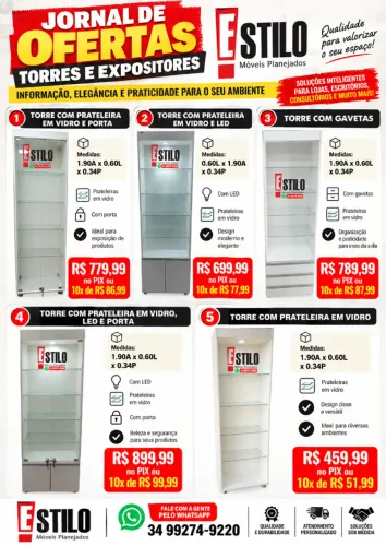 Torre com prateleira em vidro diversos modelos