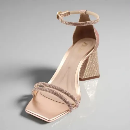 Sandalia Feminina Rose Strass Salto 7,5cm Moderno Sapato Feminino