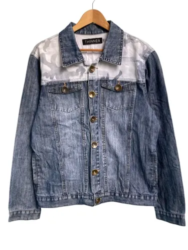 Jaqueta Jeans Masculina Thinner Com Detalhe Camuflado, Tamanho 42