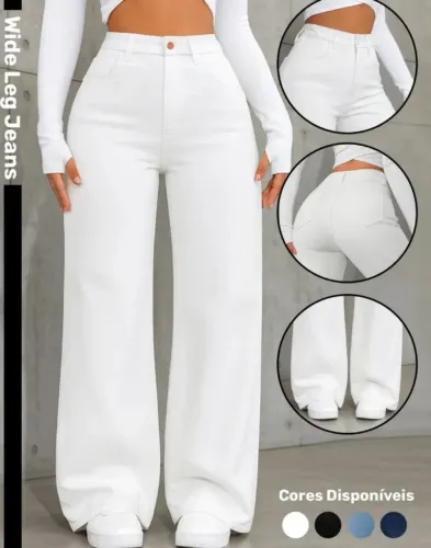Calça wide leg jeans branca