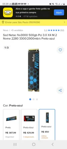Ssd Nvme Netac 500 GB