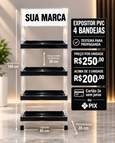 EXPOSITOR PVC 4 ANDARES C/TESTEIRA