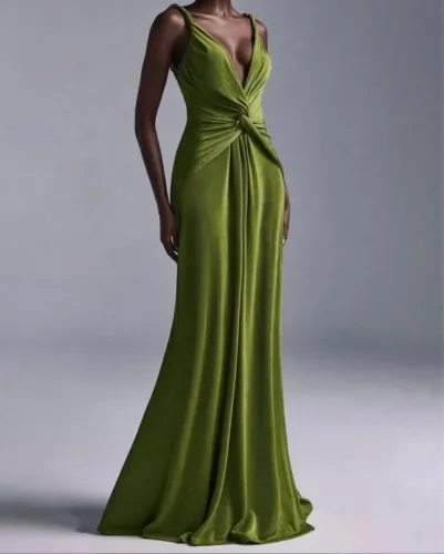 Vestido verde longo | Decote V