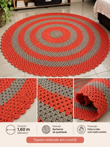 Tapete de crochê para sala e quarto feito à mão.