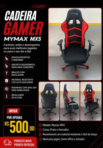 Cadeira Gamer Mymax Vermelha Nova
