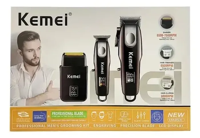 Kemei KM-8531: Kit 3 em 1 para Corte e Barba