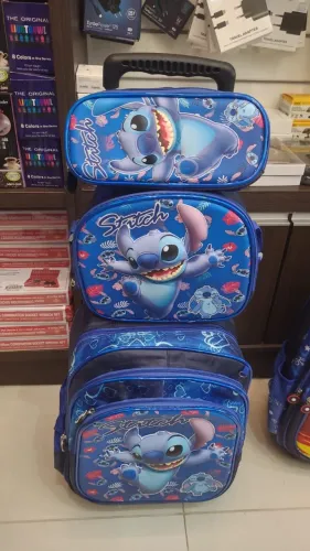 Mochila do Stitch de Rodinha com lancheira e estojo