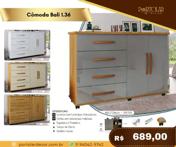 Cômoda Bali 1.36, a pronta entrega