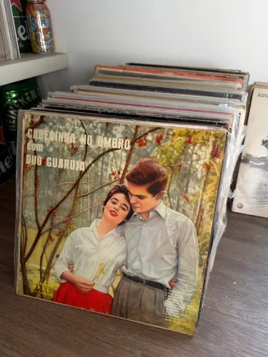 Caixa com mais de 100 LPs de vinil antigos variados
