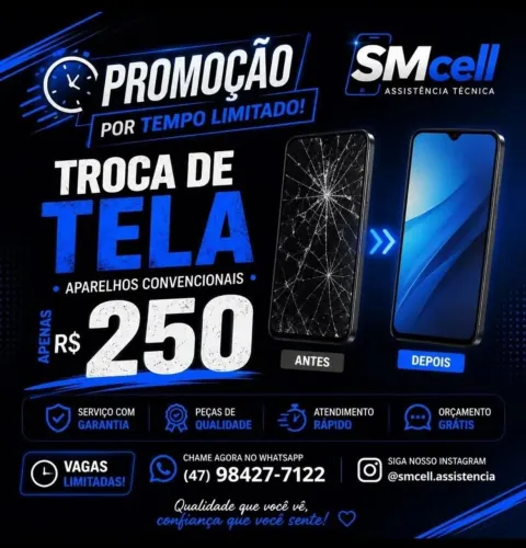 Troca de tela de celular a partir de R$ 250,00!