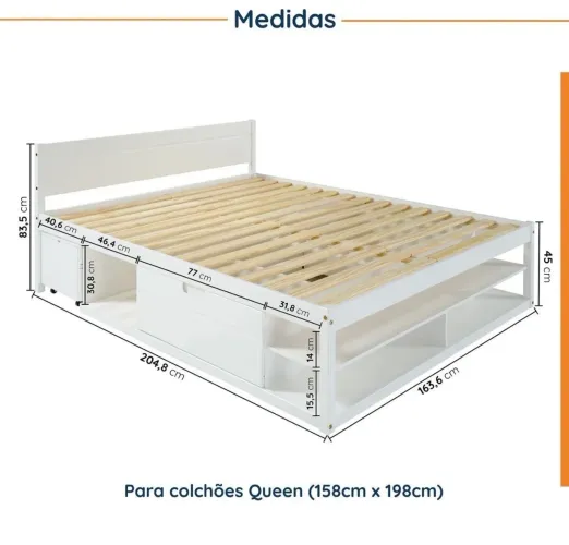 Cama Queen + Colchão + 2 Criados-mudos + Pillow top