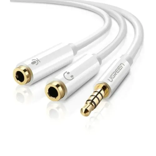 Cabo de Áudio Ugreen P3 M para 2x P2 F 20cm AV141 - Branco