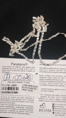 Cordão de prata masculino
