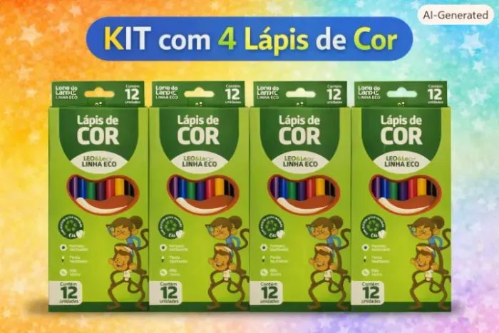 KIT COM 4 CAIXAS DE LÁPIS DE COR ECO LEO & LEO( 12 CORES CADA)