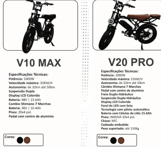 Bike elétrica V9/V10:V20 - Nova Zero KM