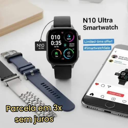 Relógio smartwatch N10 Ultra kit 4 pulseiras